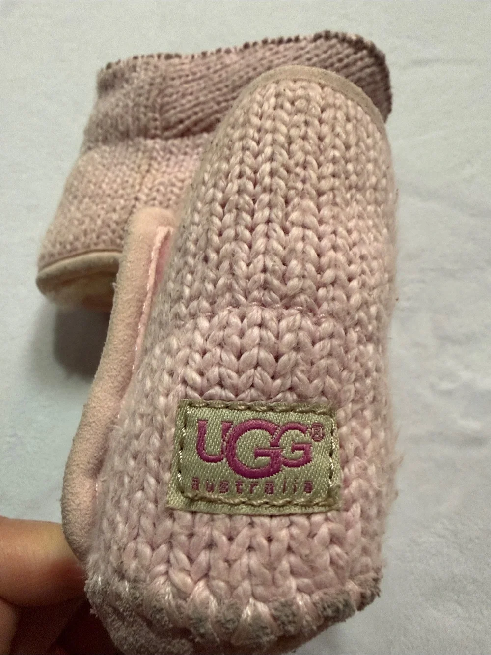 UGG Pink Knit Baby Bootie with Button Detail